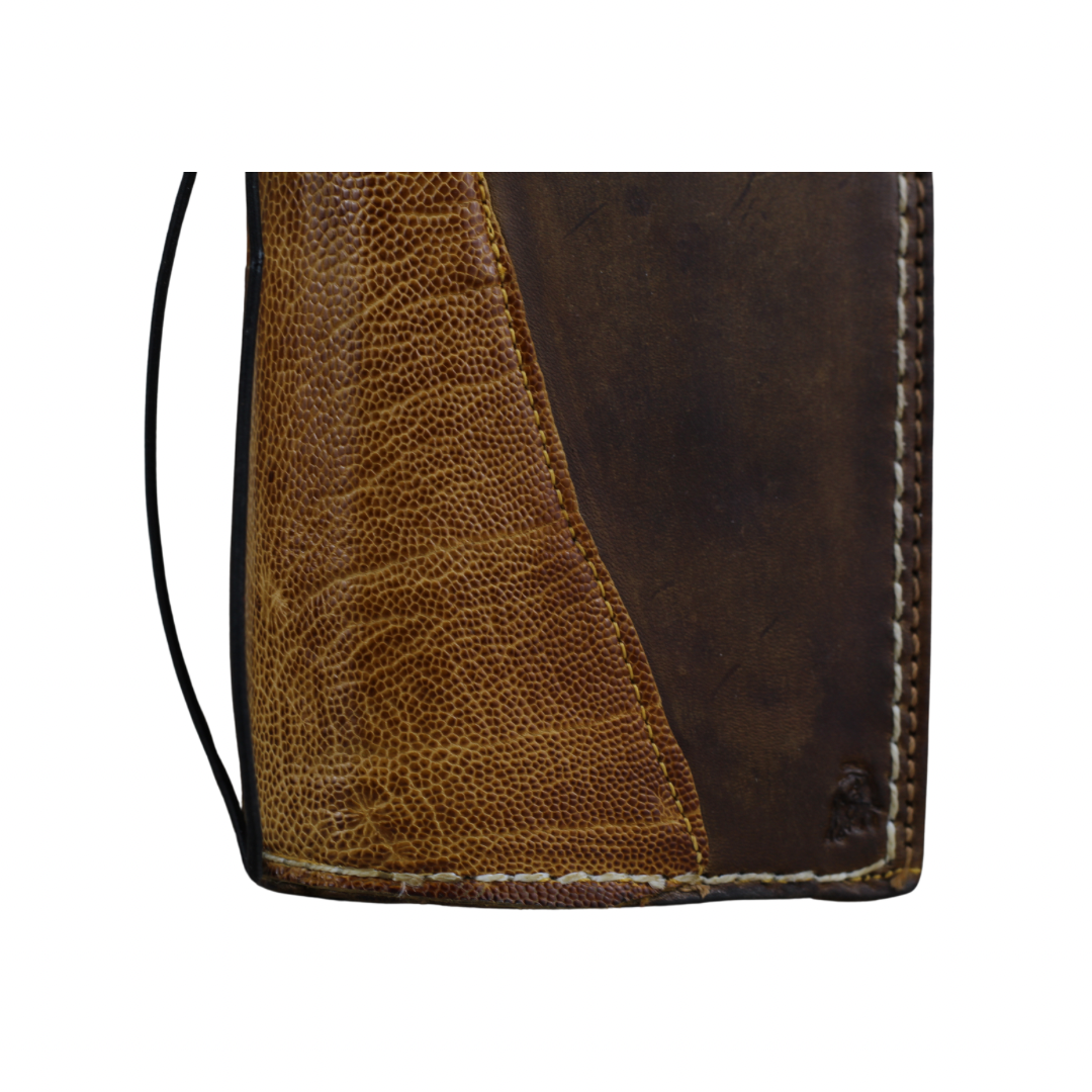 ARICHI Handmade Brown Leather Apple iPhone Case | Ostrich Accent | Hand Stitched Wallet Cover with Card Slots