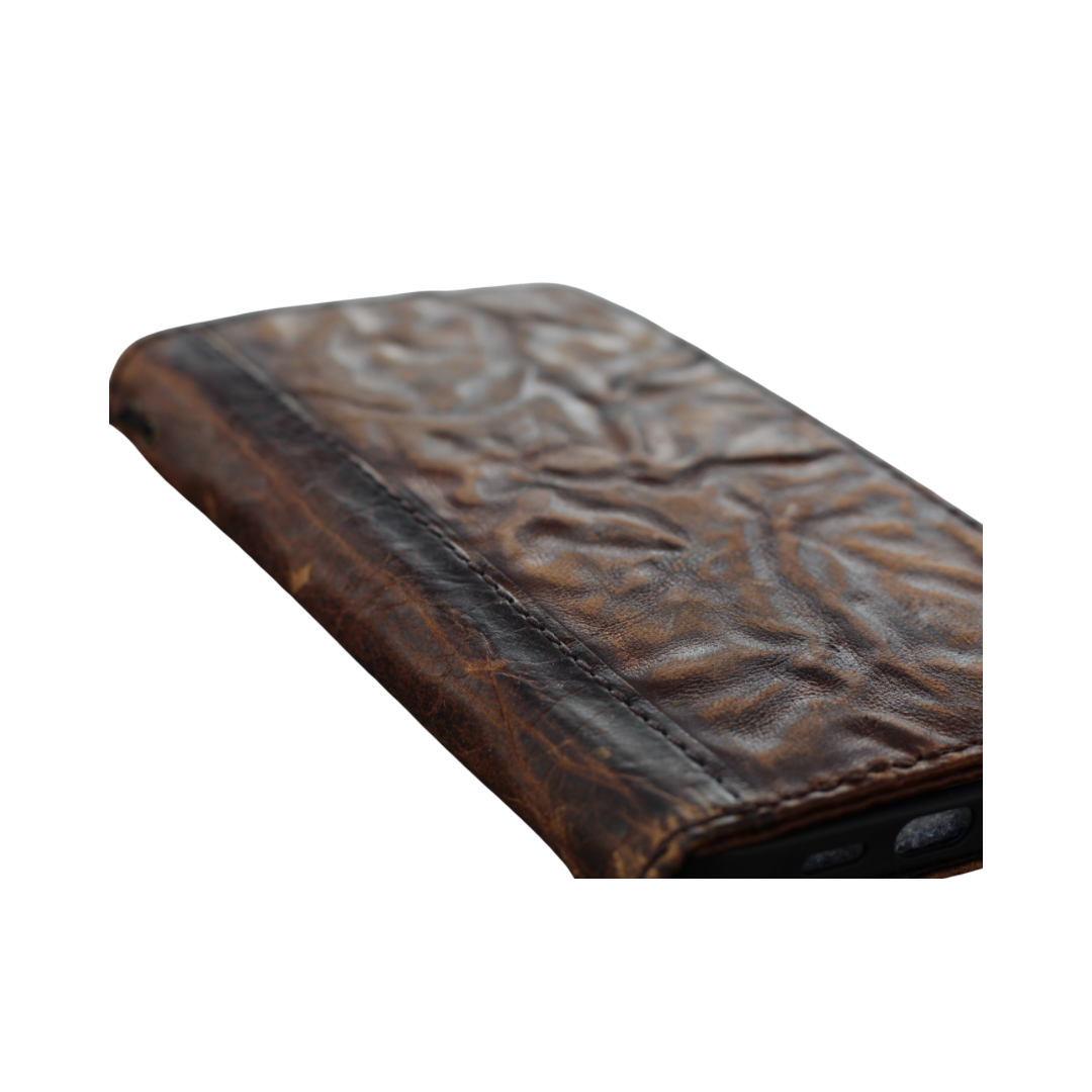 ARICHI Genuine Leather Handmade Brown Wrinkled Leather iPhone Wallet Case: Vintage Book-Style with Card Slots