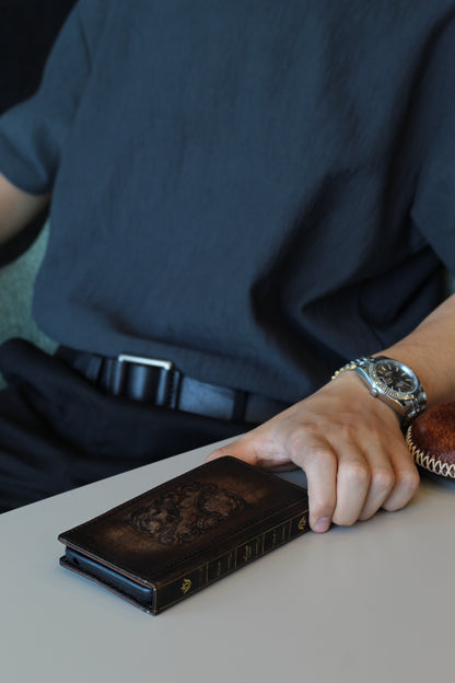 Handmade Leather Book Phone Case for iPhone – Vintage Library Wallet Case