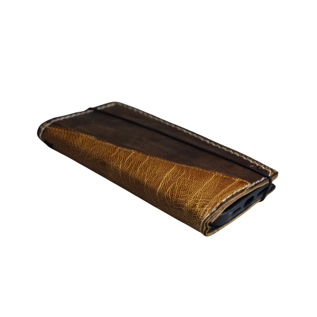 ARICHI Handmade Brown Leather OnePlus Case | Ostrich Accent | Hand Stitched Wallet Cover with Card Slots