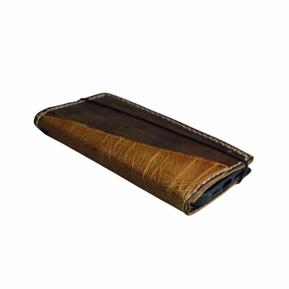 ARICHI Handmade Brown Leather OnePlus Case | Ostrich Accent | Hand Stitched Wallet Cover with Card Slots