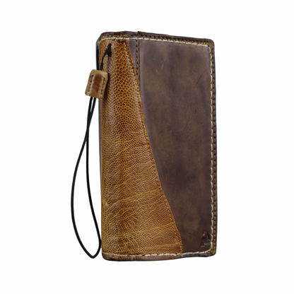 ARICHI Handmade Brown Leather OnePlus Case | Ostrich Accent | Hand Stitched Wallet Cover with Card Slots