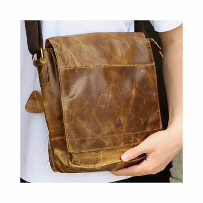 Handmade Crazy Horse Leather Messenger Bag