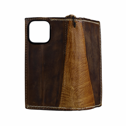 ARICHI Handmade Brown Leather OnePlus Case | Ostrich Accent | Hand Stitched Wallet Cover with Card Slots