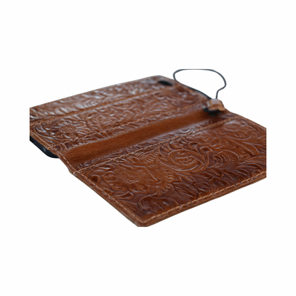 ARICHI® Handmade Tan Leather Floral Wallet Case – Samsung Galaxy S26 Ultra, A57 & All Models