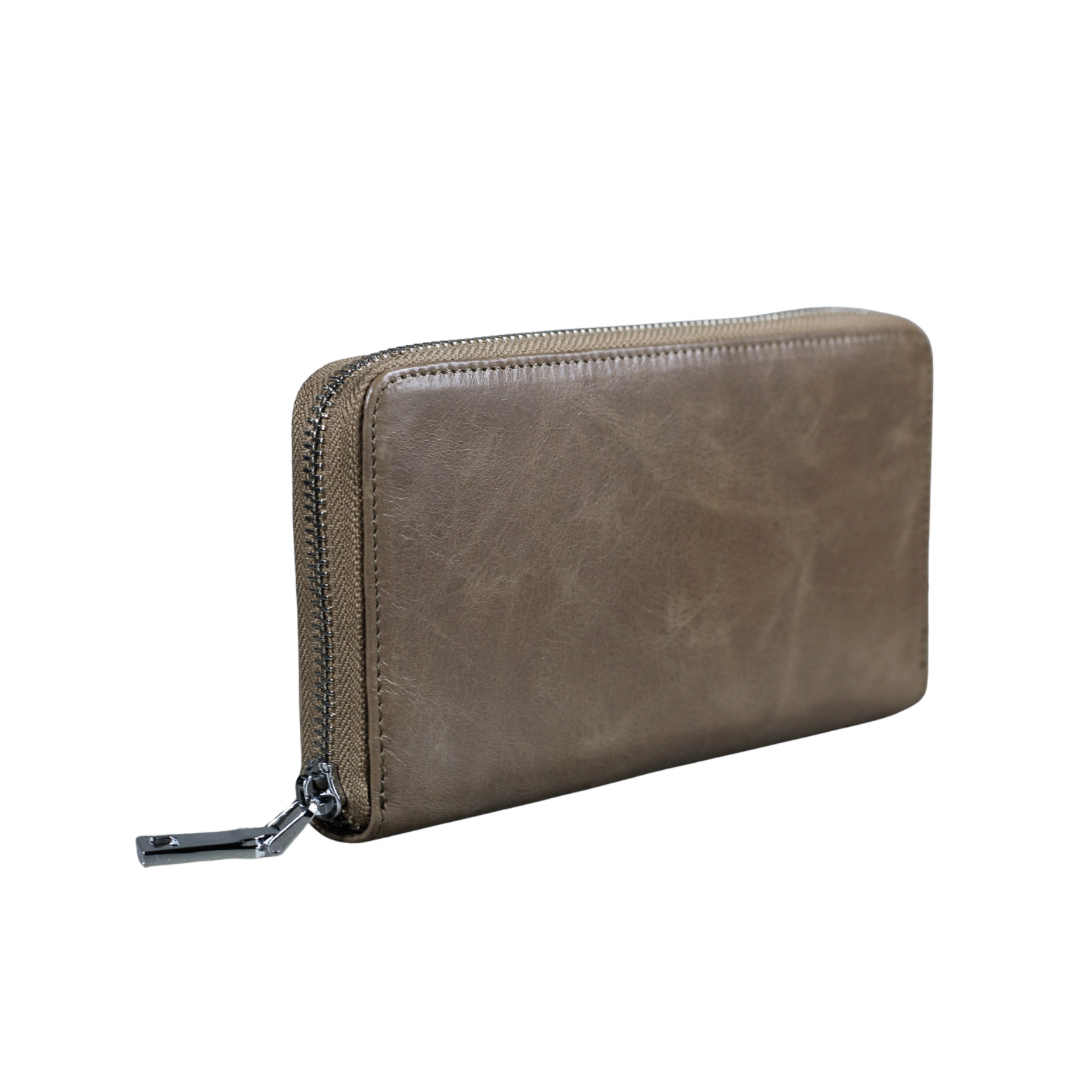 Beige Genuine Leather Women’s Wallet – Full Grain Zip-Around Purse with Card Slots & Coin Pocket | Christmas Gift | ARICHI