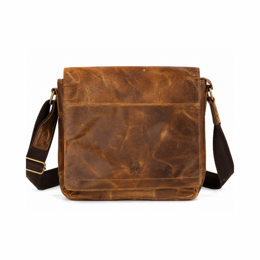 Handmade Crazy Horse Leather Messenger Bag for iPad 10" and 11" in Vintage Brown Genuine Leather