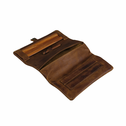 ARICHI Handmade Leather Tobacco Pouch | Rolling Paper Case with Vintage Tan Leather for Cigarettes or Pipe | Slim & Durable Design