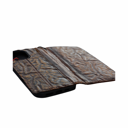 ARICHI Genuine Leather Handmade Brown Wrinkled Leather iPhone Wallet Case: Vintage Book-Style with Card Slots