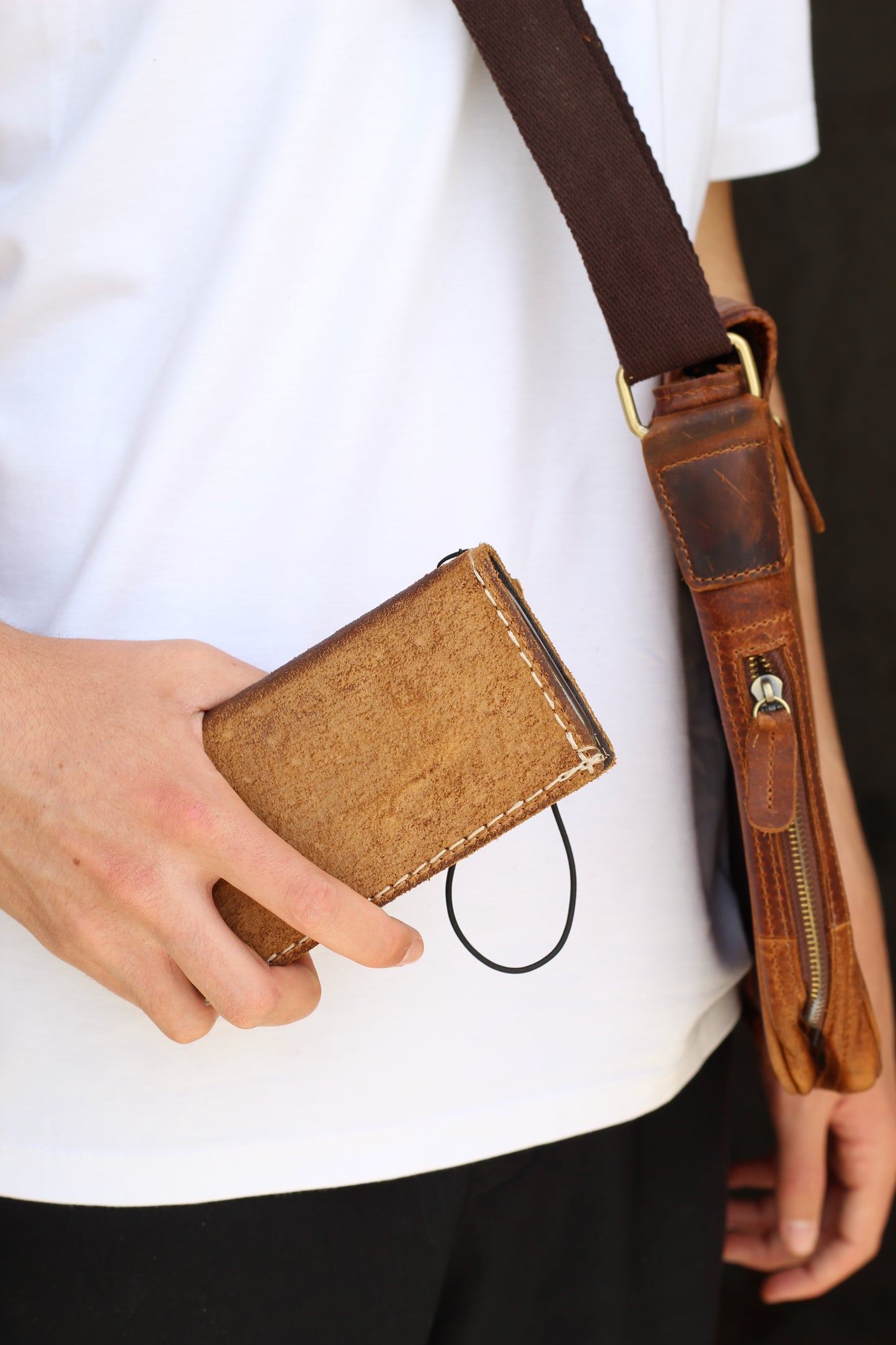 Handmade Suede Leather Wallet Phone Case – Rustic Full Grain Folio Cover for iPhone