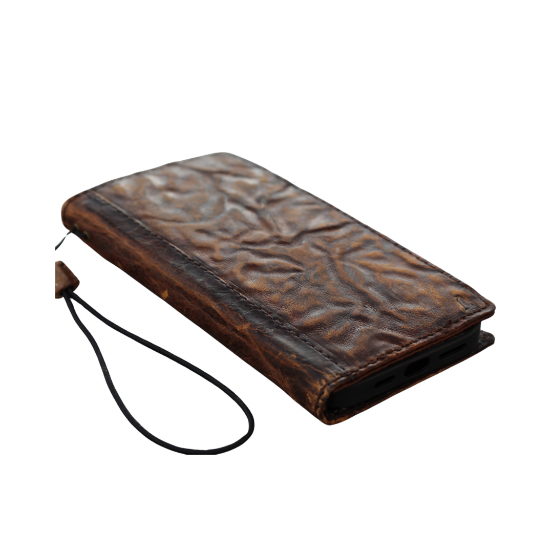 ARICHI Genuine Leather Handmade Brown Wrinkled Leather iPhone Wallet Case: Vintage Book-Style with Card Slots