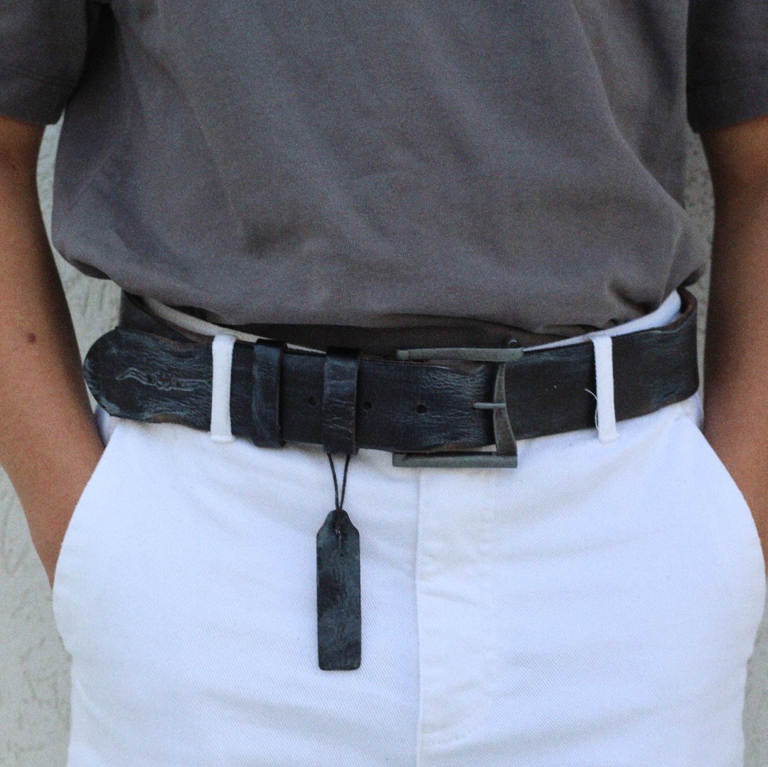 ARICHI Handmade Polished Black Leather Belt – Premium Genuine Leather for Men and Women, Vintage and Stylish Design
