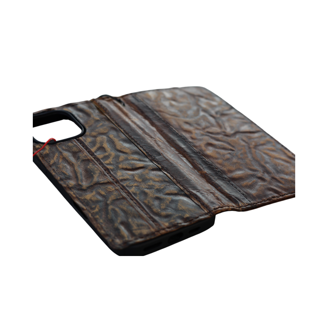 ARICHI Genuine Leather Handmade Brown Wrinkled Leather iPhone Wallet Case: Vintage Book-Style with Card Slots