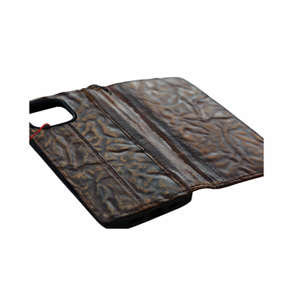 ARICHI Genuine Leather Handmade Brown Wrinkled Leather iPhone Wallet Case: Vintage Book-Style with Card Slots