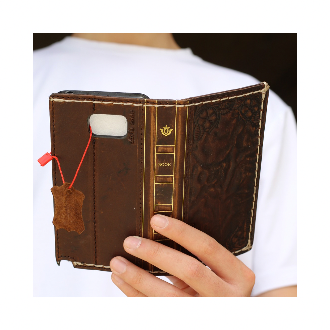 ARICHI® Handmade Leather Bible Book Case For Galaxy S26 Ultra, Vintage Embossed Wallet, Cover For S25 S24 Ultra