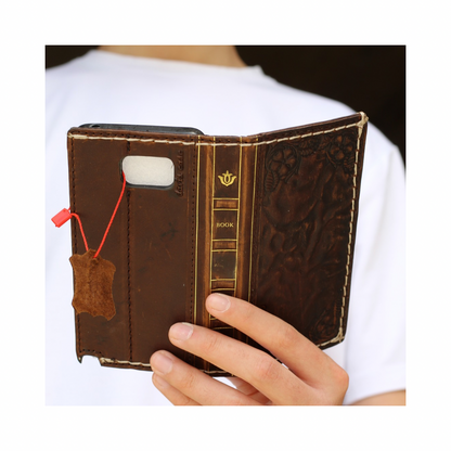 ARICHI® Handmade Leather Bible Book Case For Galaxy S26 Ultra, Vintage Embossed Wallet, Cover For S25 S24 Ultra