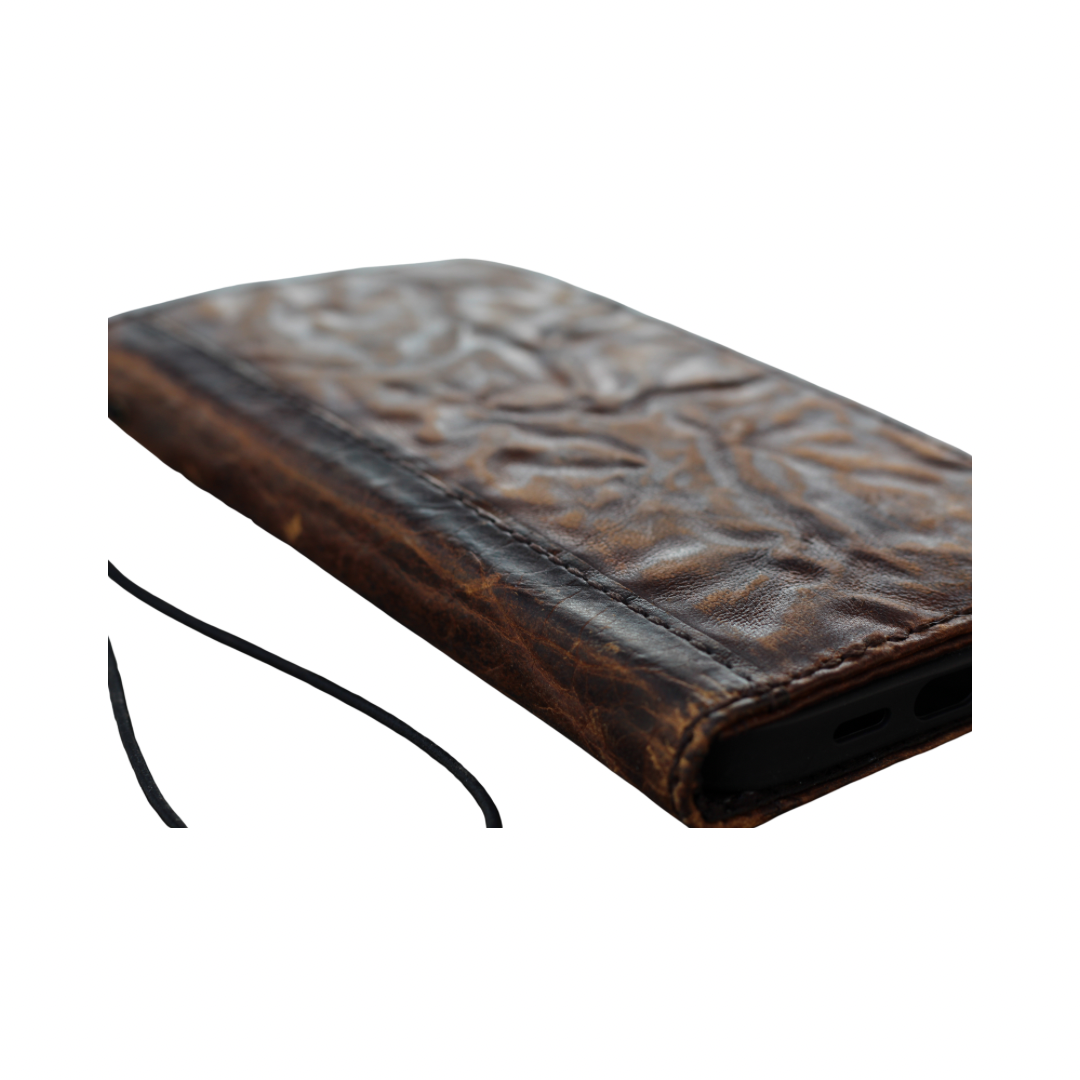 ARICHI Genuine Leather Handmade Brown Wrinkled Leather iPhone Wallet Case: Vintage Book-Style with Card Slots