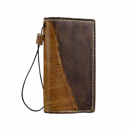 ARICHI Handmade Brown Leather OnePlus Case | Ostrich Accent | Hand Stitched Wallet Cover with Card Slots