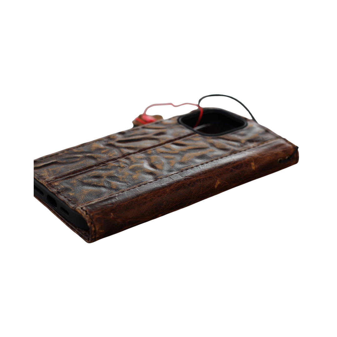 ARICHI Genuine Leather Handmade Brown Wrinkled Leather iPhone Wallet Case: Vintage Book-Style with Card Slots