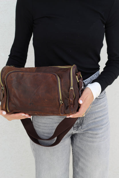 Genuine Leather Shoulder Bag Vintage Brown | Handmade Crossbody Messenger Bag for Men & Women