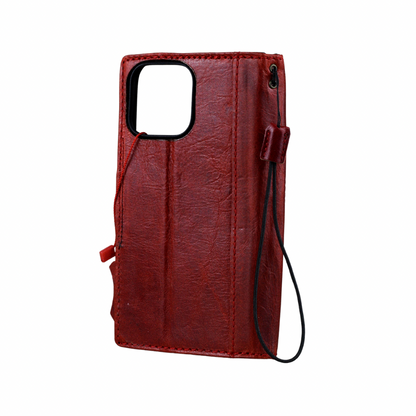 ARICHI Handmade Red Leather Pixel Case| Flower Embossed Wallet Cover