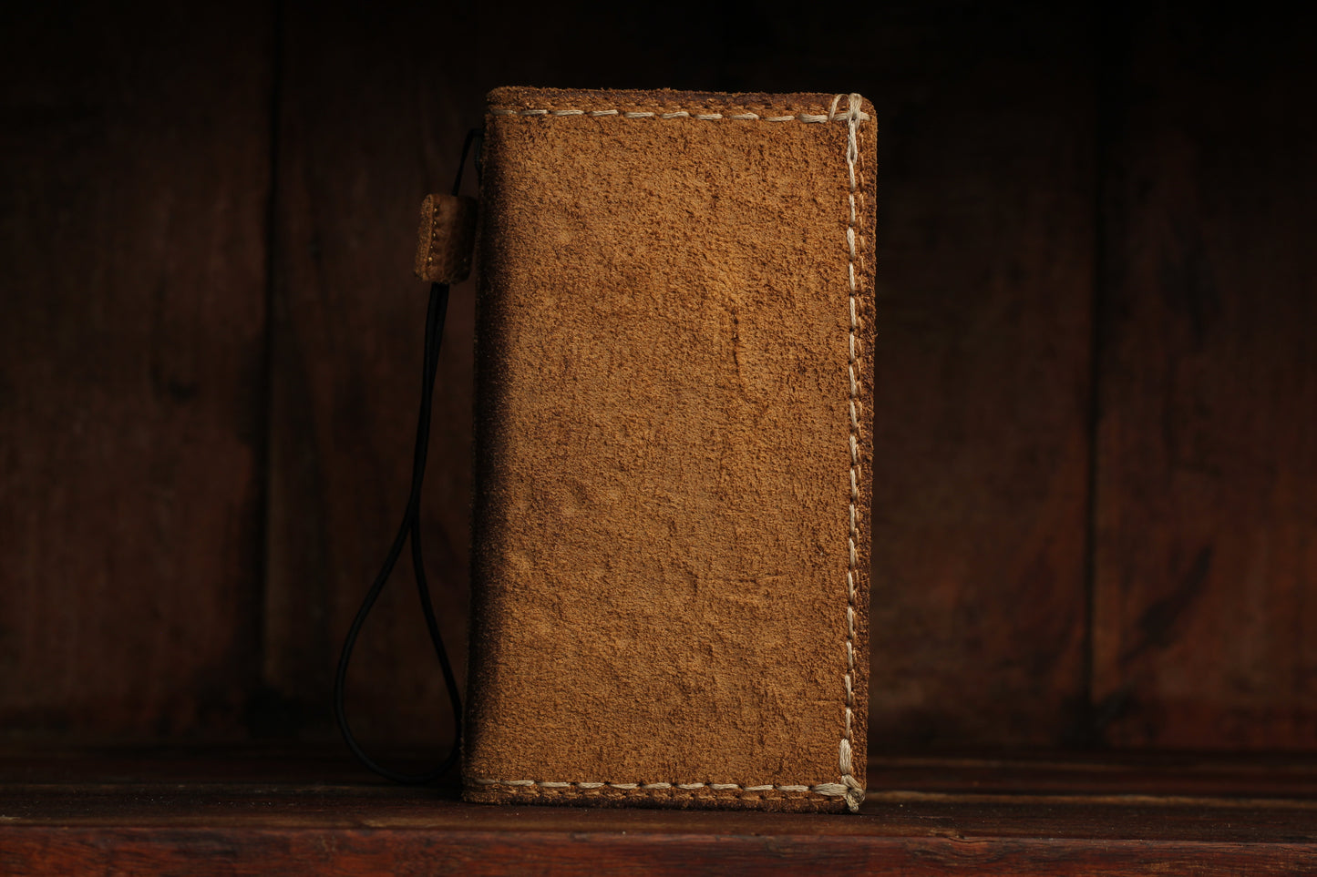 Handmade Suede Leather Wallet Phone Case – Rustic Full Grain Folio Cover for iPhone