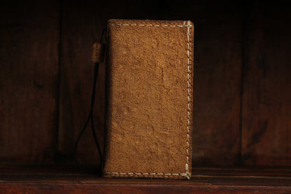 Handmade Suede Leather Wallet Phone Case – Rustic Full Grain Folio Cover for iPhone