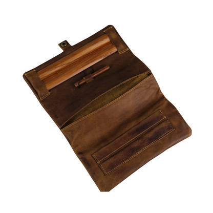 ARICHI Handmade Leather Tobacco Pouch | Rolling Paper Case with Vintage Tan Leather for Cigarettes or Pipe | Slim & Durable Design