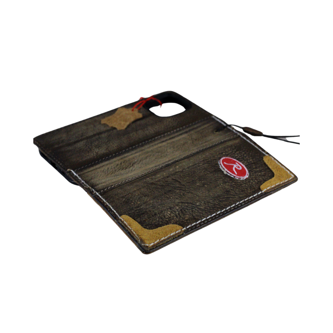 Handmade Leather iPhone Case – Baseball-Inspired Wallet Cover with Waxed Vintage Finish – Suede Stitch Details – Arichi Brand – For iPhone 13 14 15 16 Pro Max 17 Air