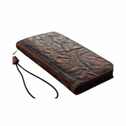 ARICHI Genuine Leather Handmade Brown Wrinkled Leather iPhone Wallet Case: Vintage Book-Style with Card Slots