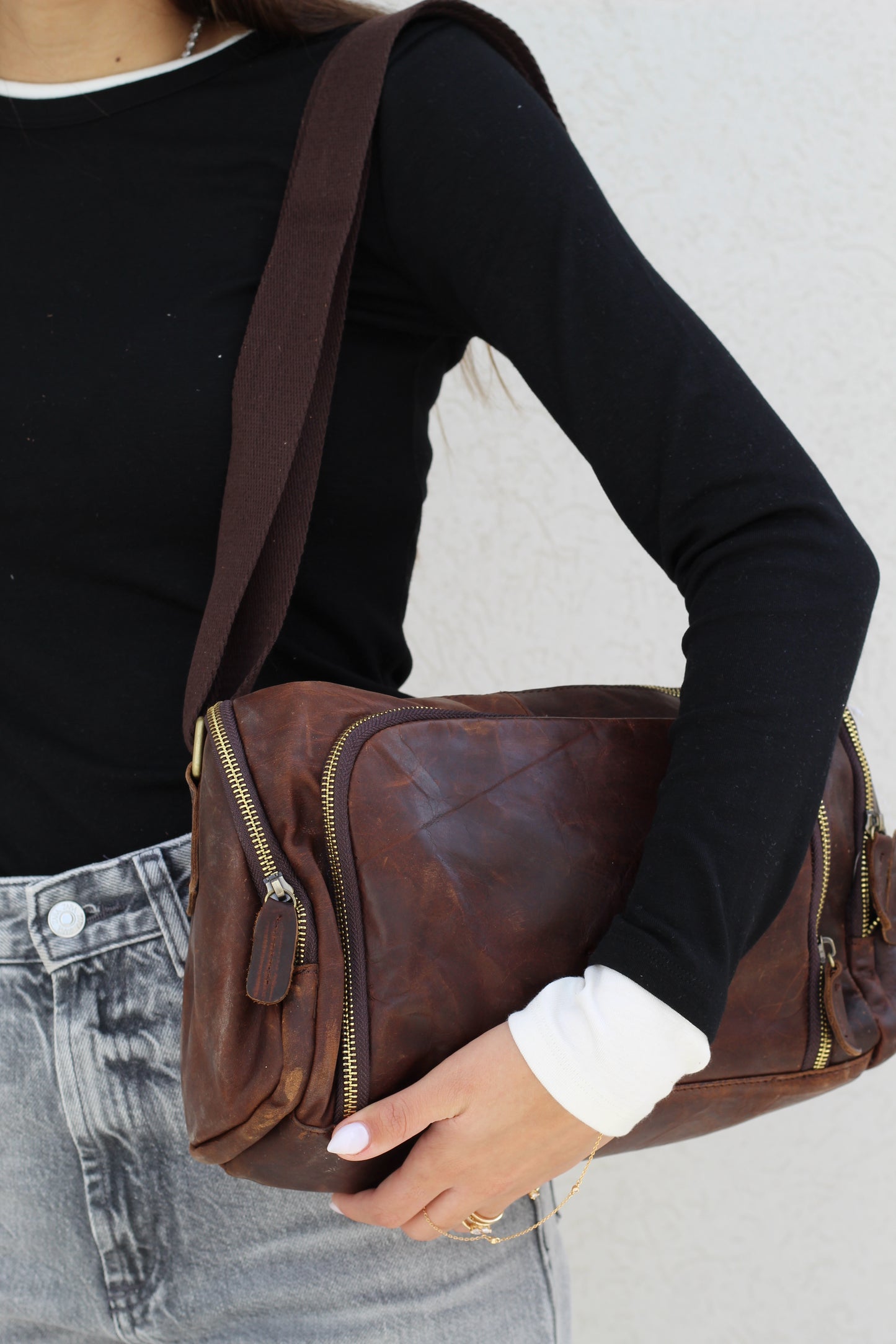 Genuine Leather Shoulder Bag Vintage Brown | Handmade Crossbody Messenger Bag for Men & Women