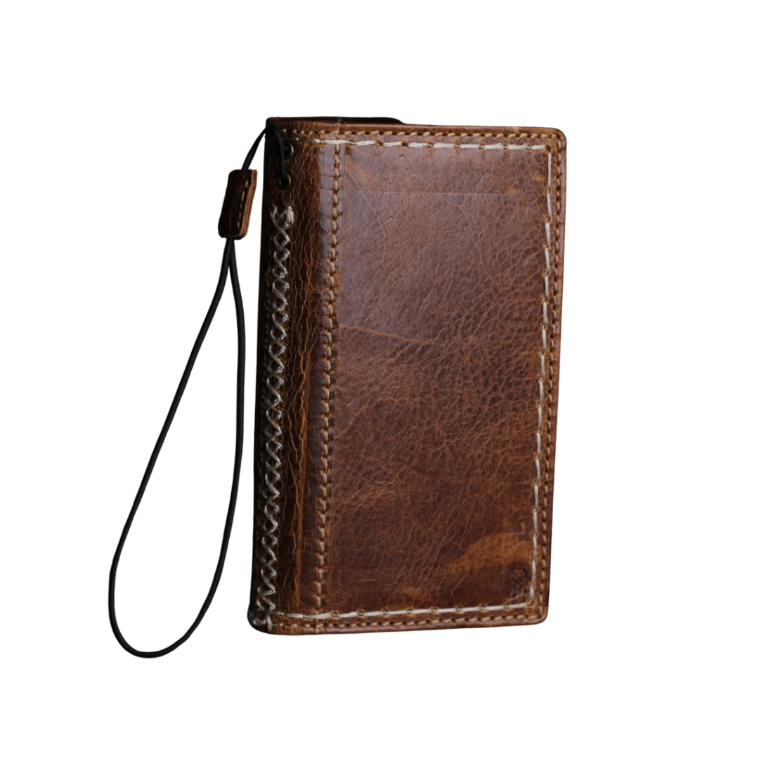 Handmade crazy horse leather Samsung wallet phone case with vintage stitching