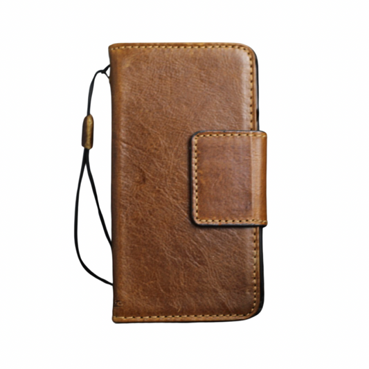 ARICHI Handmade Leather iPhone Case – Tan Finish, Magnetic Clasp, Card Slots, Wireless Charging, for iPhone 11–17 Pro Max Wallet