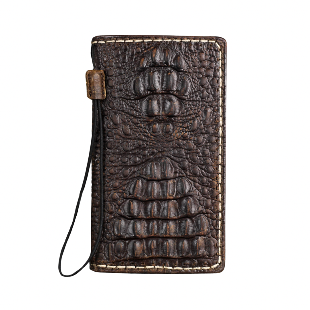 ARICHI Crocodile Embossed Leather Case with Thick White Hand-Stitched Seams for iPhone 6-17 Pro Max SE XS – Luxury Wallet Book Style Cover