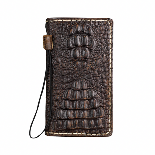 ARICHI Crocodile Embossed Leather Case with Thick White Hand-Stitched Seams for iPhone 6-17 Pro Max SE XS – Luxury Wallet Book Style Cover