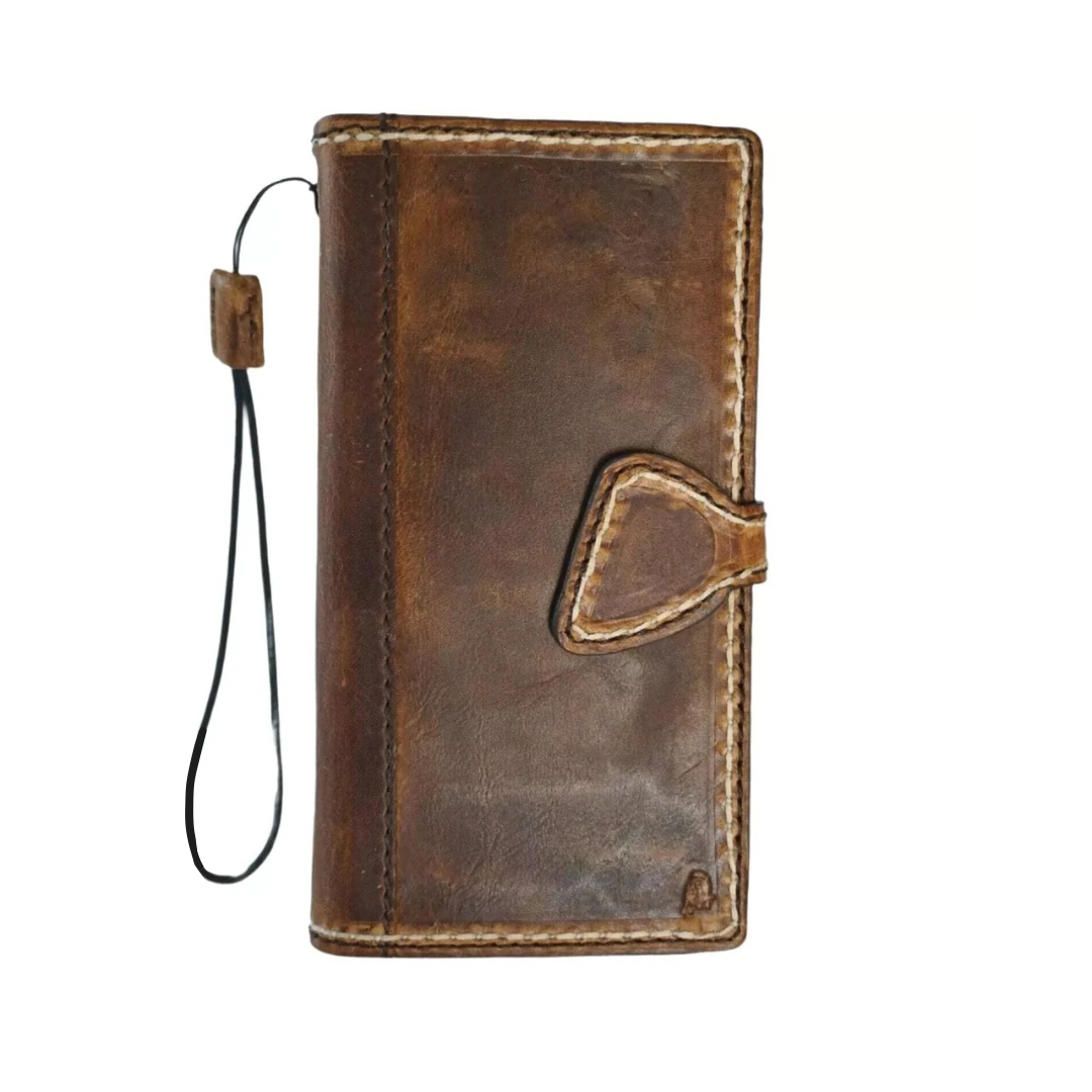 ARICHI Handmade Waxed Leather Phone Case with White Stitching and Magnetic Closure for Google Pixel 4 to 9 9a Pro XL - Premium Wallet Cover