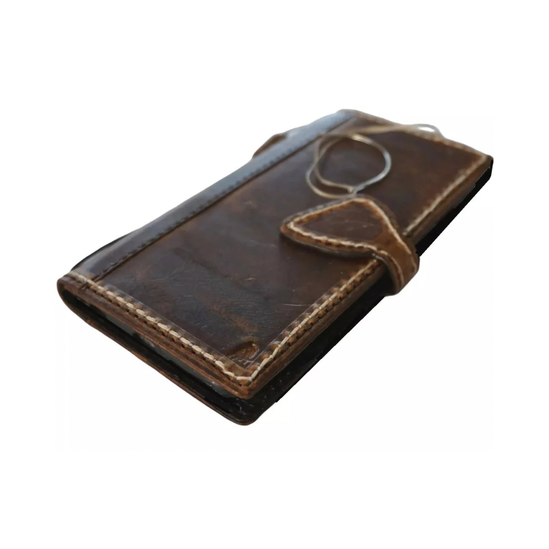 ARICHI Handmade Waxed Leather Phone Case with White Stitching and Magnetic Closure for Google Pixel 4 to 9 9a Pro XL - Premium Wallet Cover