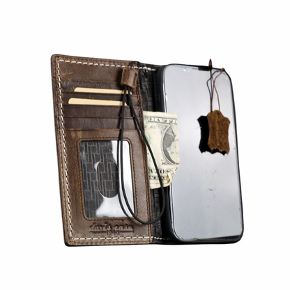 ARICHI Hand-Stitched Leather Wallet Case for iPhone 6-17 Pro Max Air SE XS – Wireless Charging, Card Slots, Book Style