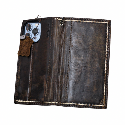 ARICHI Hand-Stitched Leather Wallet Case for iPhone 6-17 Pro Max Air SE XS – Wireless Charging, Card Slots, Book Style