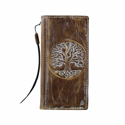 ARICHI Genuine Vintage Leather Wallet Phone Case for Google Pixel 4-10 Pro XL | Handmade Book-Style Cover with white Tree Of Life Embossing