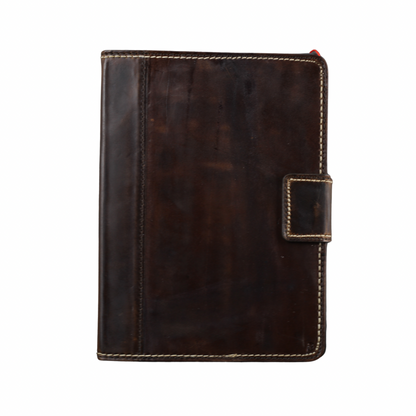 ARICHI Genuine Leather iPad Case – Dark Brown, Hand-Stitched White Thread, Magnetic Closure