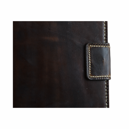 ARICHI Genuine Leather iPad Case – Dark Brown, Hand-Stitched White Thread, Magnetic Closure