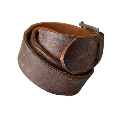 ARICHI Handmade Polished Brown Leather Belt – Genuine Leather for Men and Women, Classic Design with Elegant Buckle