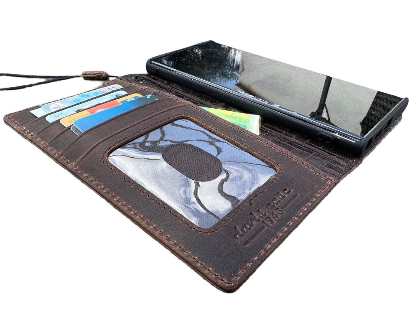 Handmade Dark Brown Leather Samsung GalaxyS26,  S25 Edge, S24, S23, S22 Ultra, Fe Case with Tree of Life Embossing, Card Slots