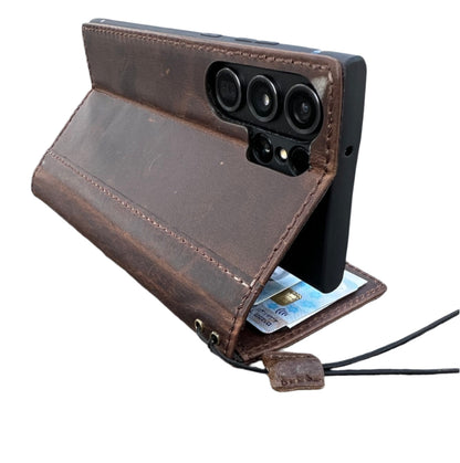 Handmade Dark Brown Leather Samsung GalaxyS26,  S25 Edge, S24, S23, S22 Ultra, Fe Case with Tree of Life Embossing, Card Slots