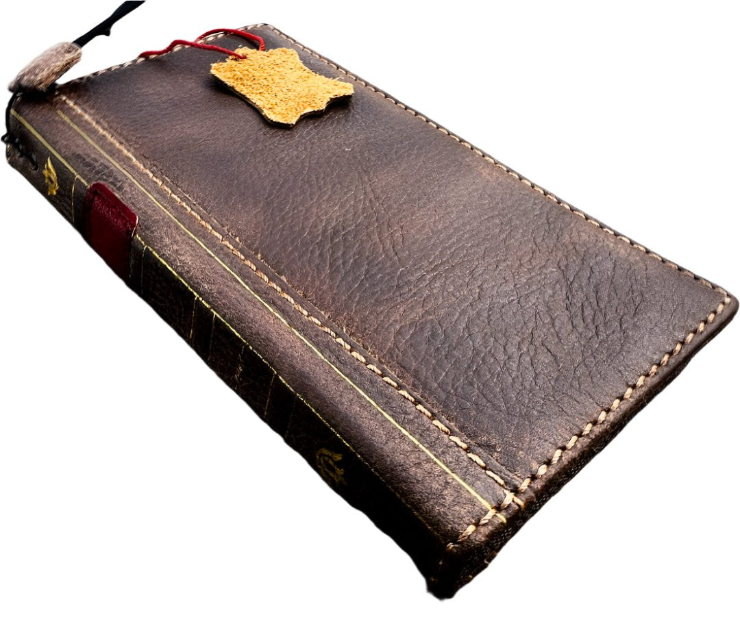 ARICHI Handcrafted Vintage Bible-Style Leather iPhone Case – Smoked Wax Finish Book Cover
