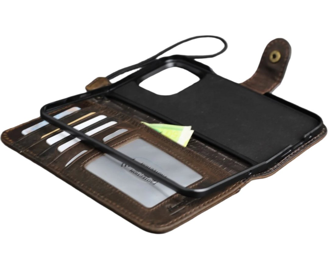 ARICHI Genuine Leather Case for Google Pixel – Handmade Wallet Cover with Card Slots, Button Closure
