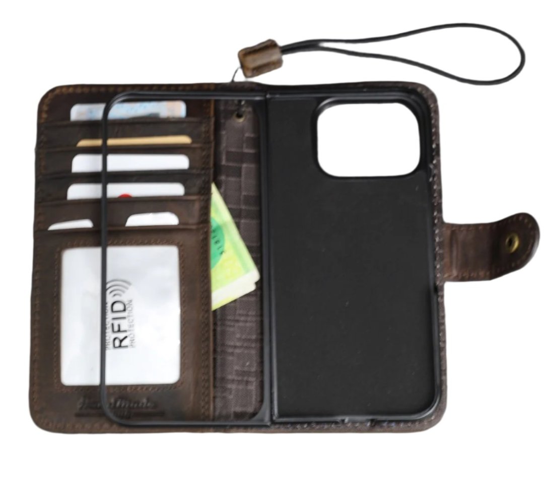 ARICHI Genuine Leather Case for Google Pixel – Handmade Wallet Cover with Card Slots, Button Closure