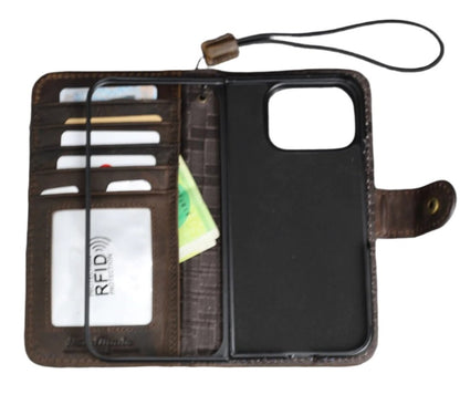 ARICHI Genuine Leather Case for Google Pixel – Handmade Wallet Cover with Card Slots, Button Closure