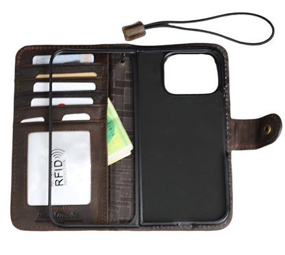 ARICHI Handmade Dark Leather For Galaxy Case – Card Slots, Wireless Charging, Vintage Style for S26, S23, S24, S25 Edge, Note 20 A56 A71 Z Fold 7